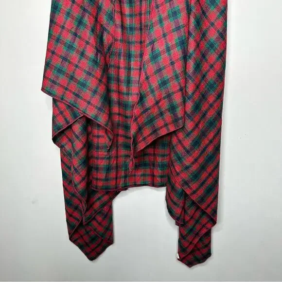 Stylish Red & Green Plaid Open Cardigan Vest - Picture 4 of 9
